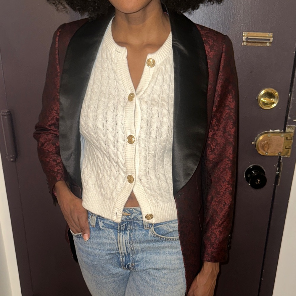Elegant Burgundy and Black Women's Blazer